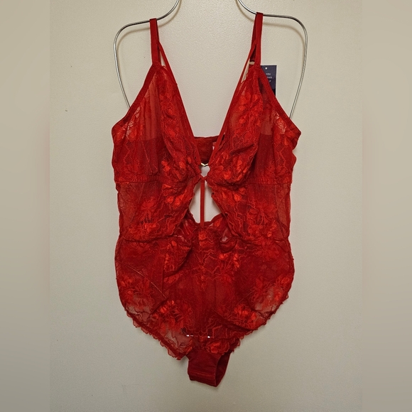 NWT Lane Bryant Cacique Lace Heart Bodysuit Size 18/20 Color Red - Picture 3 of 7